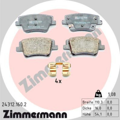 Zimmermann | Bremsbelagsatz, Scheibenbremse | 24312.160.2