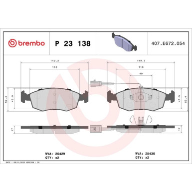 Brembo | Bremsbelagsatz, Scheibenbremse | P 23 138