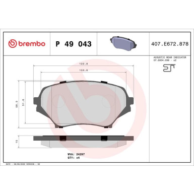 Brembo | Bremsbelagsatz, Scheibenbremse | P 49 043