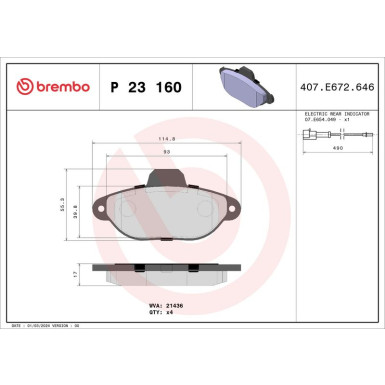 Brembo | Bremsbelagsatz, Scheibenbremse | P 23 160