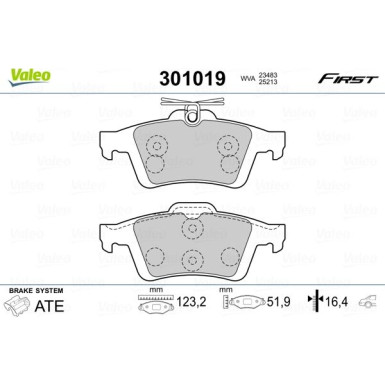 Valeo | Bremsbelagsatz, Scheibenbremse | 301019