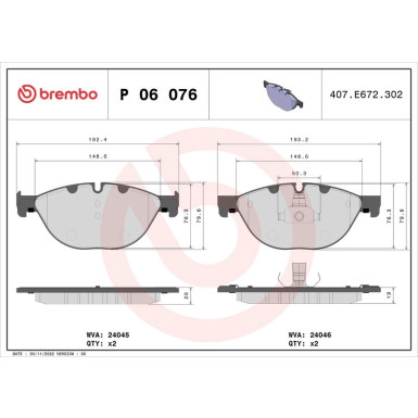 Brembo | Bremsbelagsatz, Scheibenbremse | P 06 076