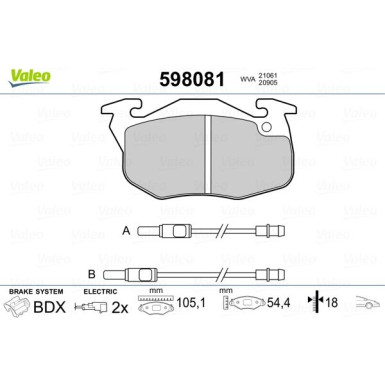 Valeo | Bremsbelagsatz, Scheibenbremse | 598081