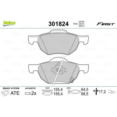 Valeo | Bremsbelagsatz, Scheibenbremse | 301824