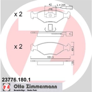 Zimmermann | Bremsbelagsatz, Scheibenbremse | 23776.180.1