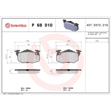 Brembo | Bremsbelagsatz, Scheibenbremse | P 68 010