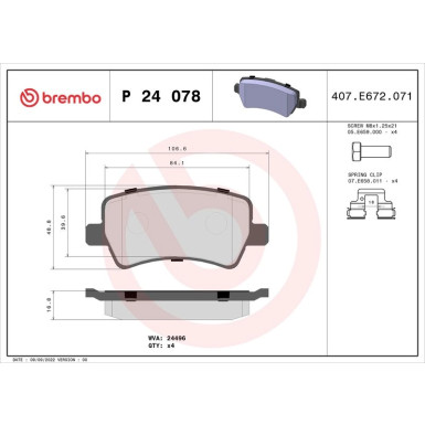 Brembo | Bremsbelagsatz, Scheibenbremse | P 24 078