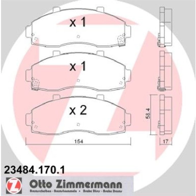 Zimmermann | Bremsbelagsatz, Scheibenbremse | 23484.170.1