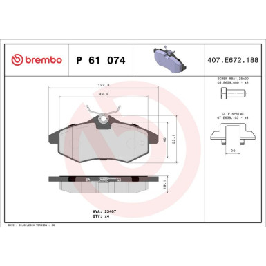 Brembo | Bremsbelagsatz, Scheibenbremse | P 61 074