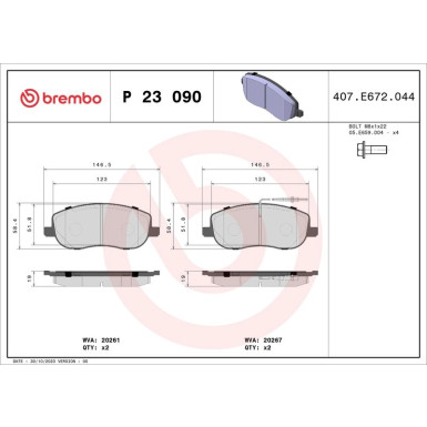 Brembo | Bremsbelagsatz, Scheibenbremse | P 23 090