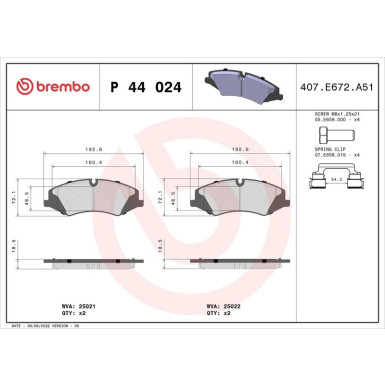 Brembo | Bremsbelagsatz, Scheibenbremse | P 44 024