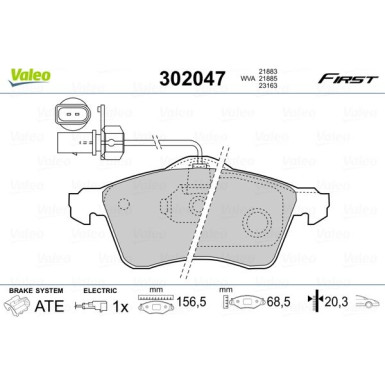 Valeo | Bremsbelagsatz, Scheibenbremse | 302047