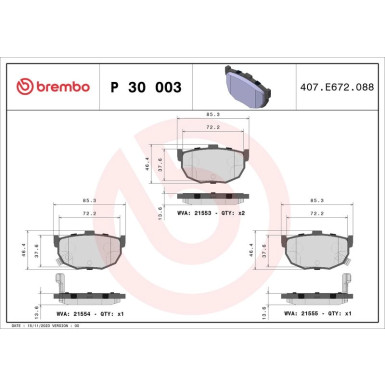 Brembo | Bremsbelagsatz, Scheibenbremse | P 30 003