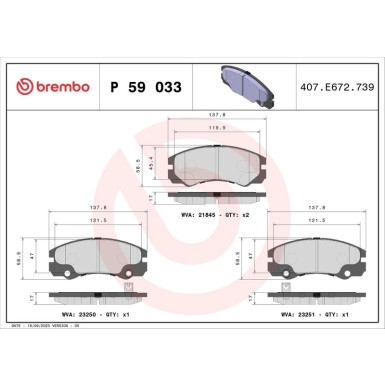 Brembo | Bremsbelagsatz, Scheibenbremse | P 59 033