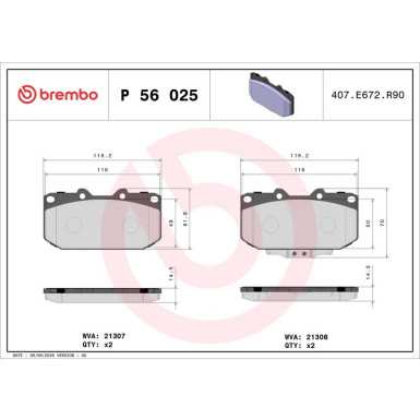 Brembo | Bremsbelagsatz, Scheibenbremse | P 56 025 Brembo | Bremsbelagsatz, Scheibenbremse | P 56 025