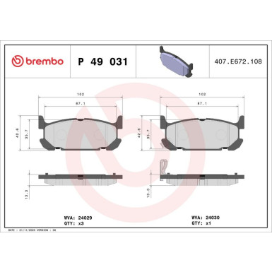 Brembo | Bremsbelagsatz, Scheibenbremse | P 49 031