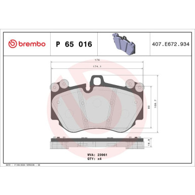 Brembo | Bremsbelagsatz, Scheibenbremse | P 65 016