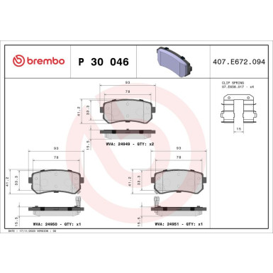 Brembo | Bremsbelagsatz, Scheibenbremse | P 30 046