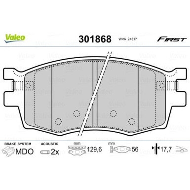 Valeo | Bremsbelagsatz, Scheibenbremse | 301868