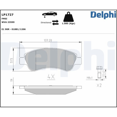 Delphi | Bremsbelagsatz, Scheibenbremse | LP1727