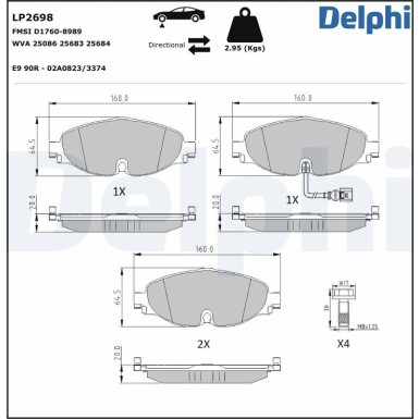 Delphi | Bremsbelagsatz, Scheibenbremse | LP2698