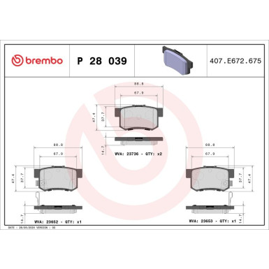 Brembo | Bremsbelagsatz, Scheibenbremse | P 28 039