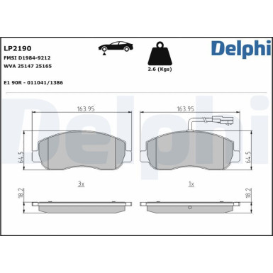 Delphi | Bremsbelagsatz, Scheibenbremse | LP2190