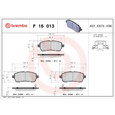 BREMBO P 16 013 Bremsbeläge mit akustischer Verschleißwarnung