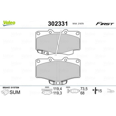 Valeo | Bremsbelagsatz, Scheibenbremse | 302331