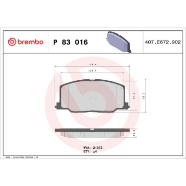 Brembo | Bremsbelagsatz, Scheibenbremse | P 83 016