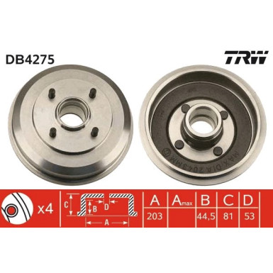 TRW | Bremstrommel | DB4275