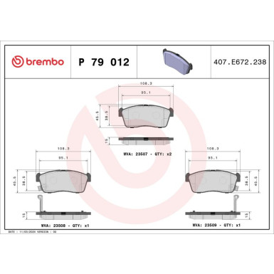 Brembo | Bremsbelagsatz, Scheibenbremse | P 79 012