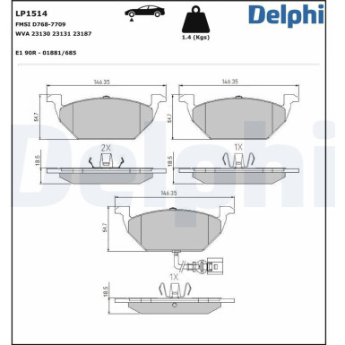 Delphi | Bremsbelagsatz, Scheibenbremse | LP1514