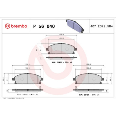 Brembo | Bremsbelagsatz, Scheibenbremse | P 56 040