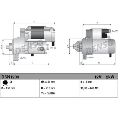 DENSO DSN1209 Anlasser 2kW für LAND ROVER FREELANDER, RANGE ROVER EVOQUE, DISCOVERY