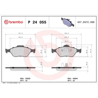 Brembo | Bremsbelagsatz, Scheibenbremse | P 24 055