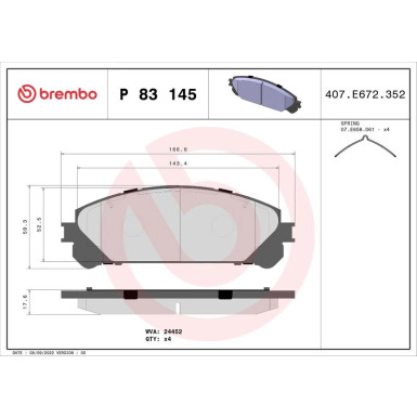 Brembo | Bremsbelagsatz, Scheibenbremse | P 83 145