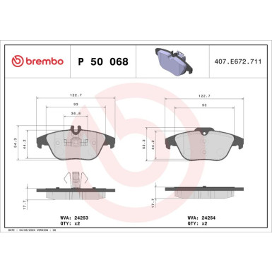 Brembo | Bremsbelagsatz, Scheibenbremse | P 50 068