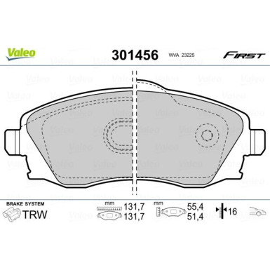 Valeo | Bremsbelagsatz, Scheibenbremse | 301456