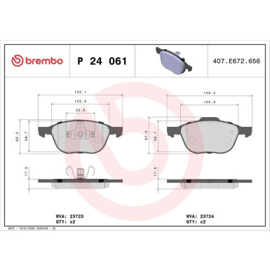 Brembo | Bremsbelagsatz, Scheibenbremse | P 24 061