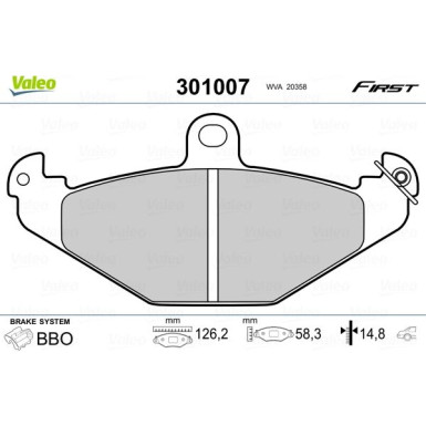 Valeo | Bremsbelagsatz, Scheibenbremse | 301007