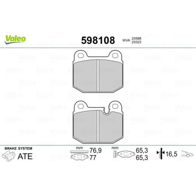 Valeo | Bremsbelagsatz, Scheibenbremse | 598108