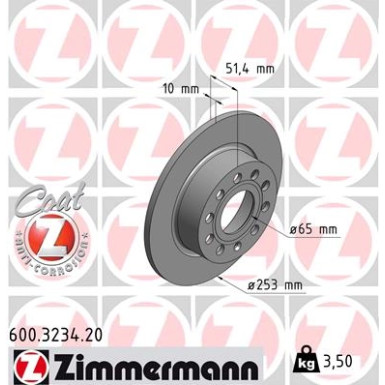 ZIMMERMANN BREMSSCHEIBEN Ø253 + BREMSBELÄGE HINTEN FÜR VW GOLF 5 6 AUDI A3