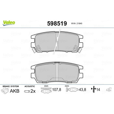 Valeo | Bremsbelagsatz, Scheibenbremse | 598519