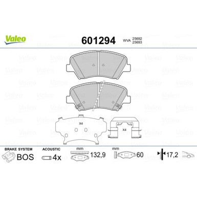 Valeo | Bremsbelagsatz, Scheibenbremse | 601294