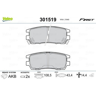 Valeo | Bremsbelagsatz, Scheibenbremse | 301519 Valeo | Bremsbelagsatz, Scheibenbremse | 301519