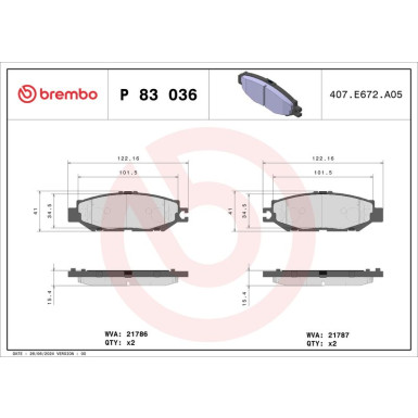 Brembo | Bremsbelagsatz, Scheibenbremse | P 83 036