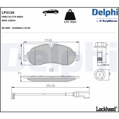 Delphi | Bremsbelagsatz, Scheibenbremse | LP3136