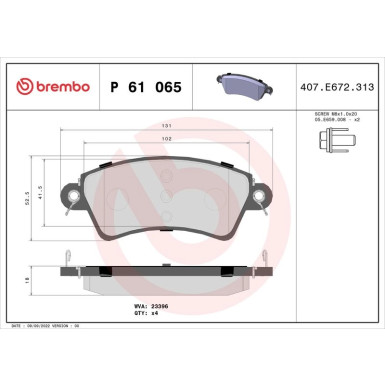 Brembo | Bremsbelagsatz, Scheibenbremse | P 61 065