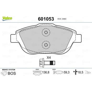 Valeo | Bremsbelagsatz, Scheibenbremse | 601053